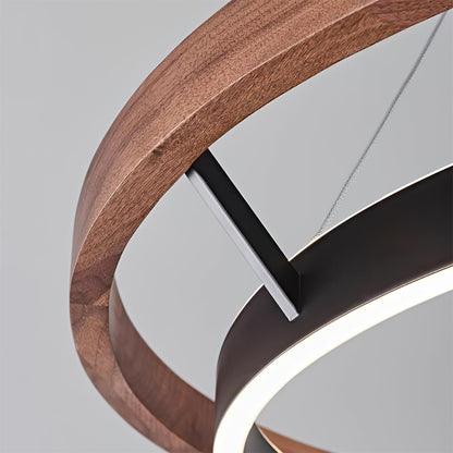 Chloé Ring Chandelier, Dual Wood Rings with Integrated LED Glow
