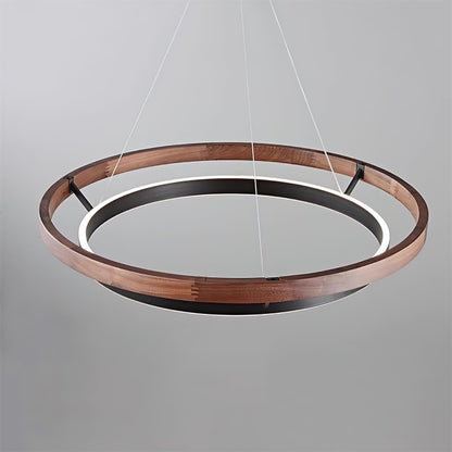 Chloé Ring Chandelier, Dual Wood Rings with Integrated LED Glow