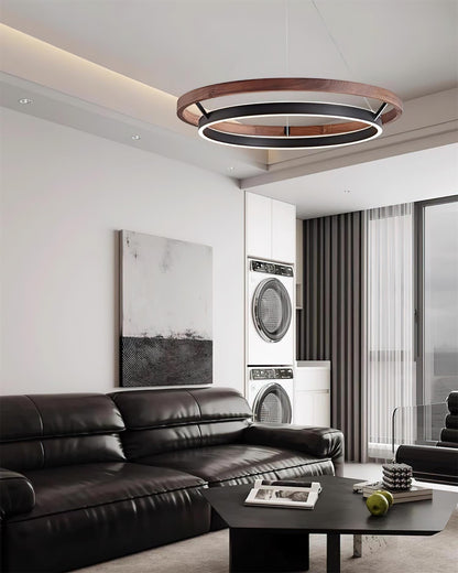 Chloé Ring Chandelier, Dual Wood Rings with Integrated LED Glow