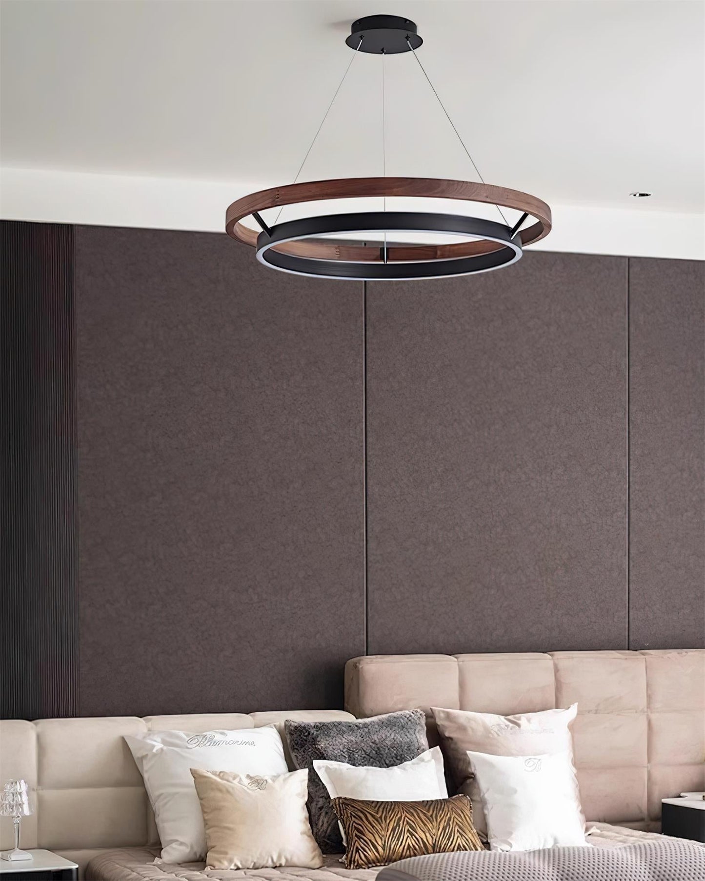 Chloé Ring Chandelier, Dual Wood Rings with Integrated LED Glow