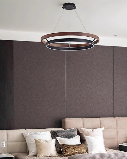 Chloé Ring Chandelier, Dual Wood Rings with Integrated LED Glow