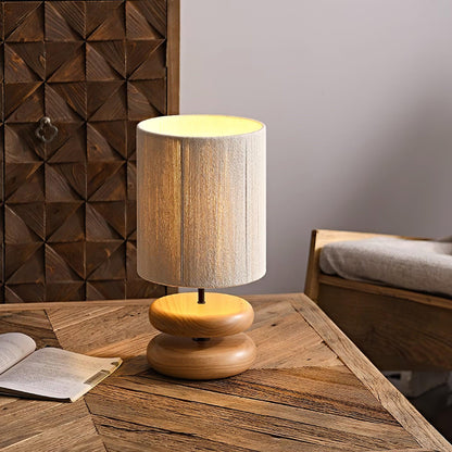 Camille Wooden River Rock Table Lamp with Fabric Shade