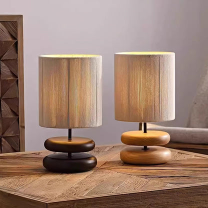 Camille Wooden River Rock Table Lamp with Fabric Shade