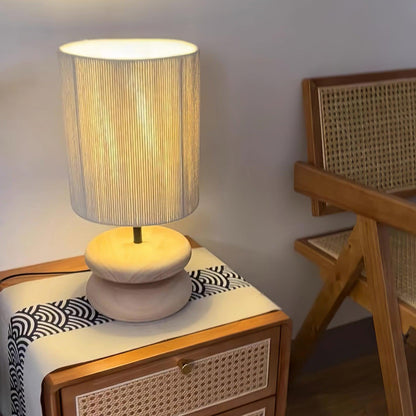 Camille Wooden River Rock Table Lamp with Fabric Shade