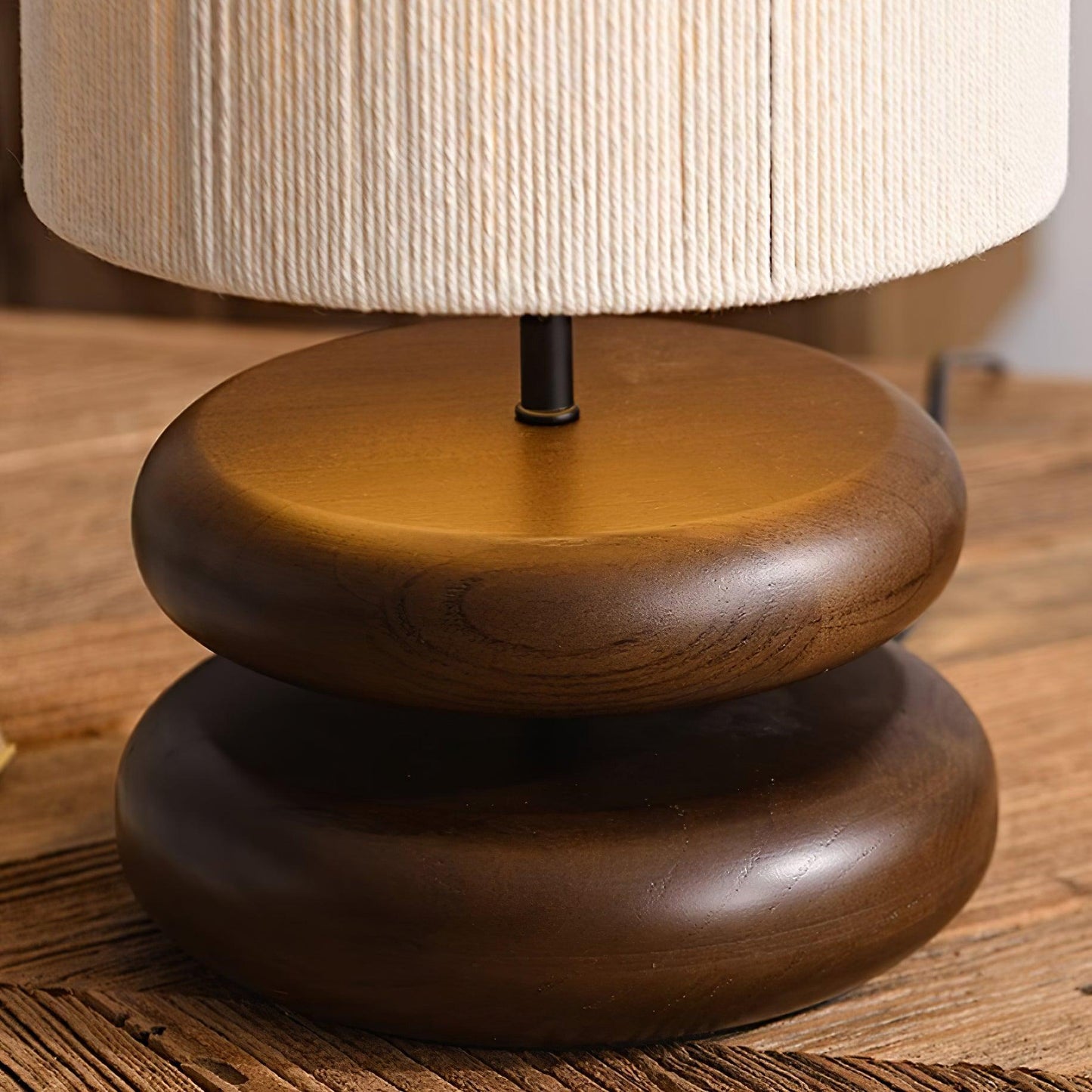 Camille Wooden River Rock Table Lamp with Fabric Shade
