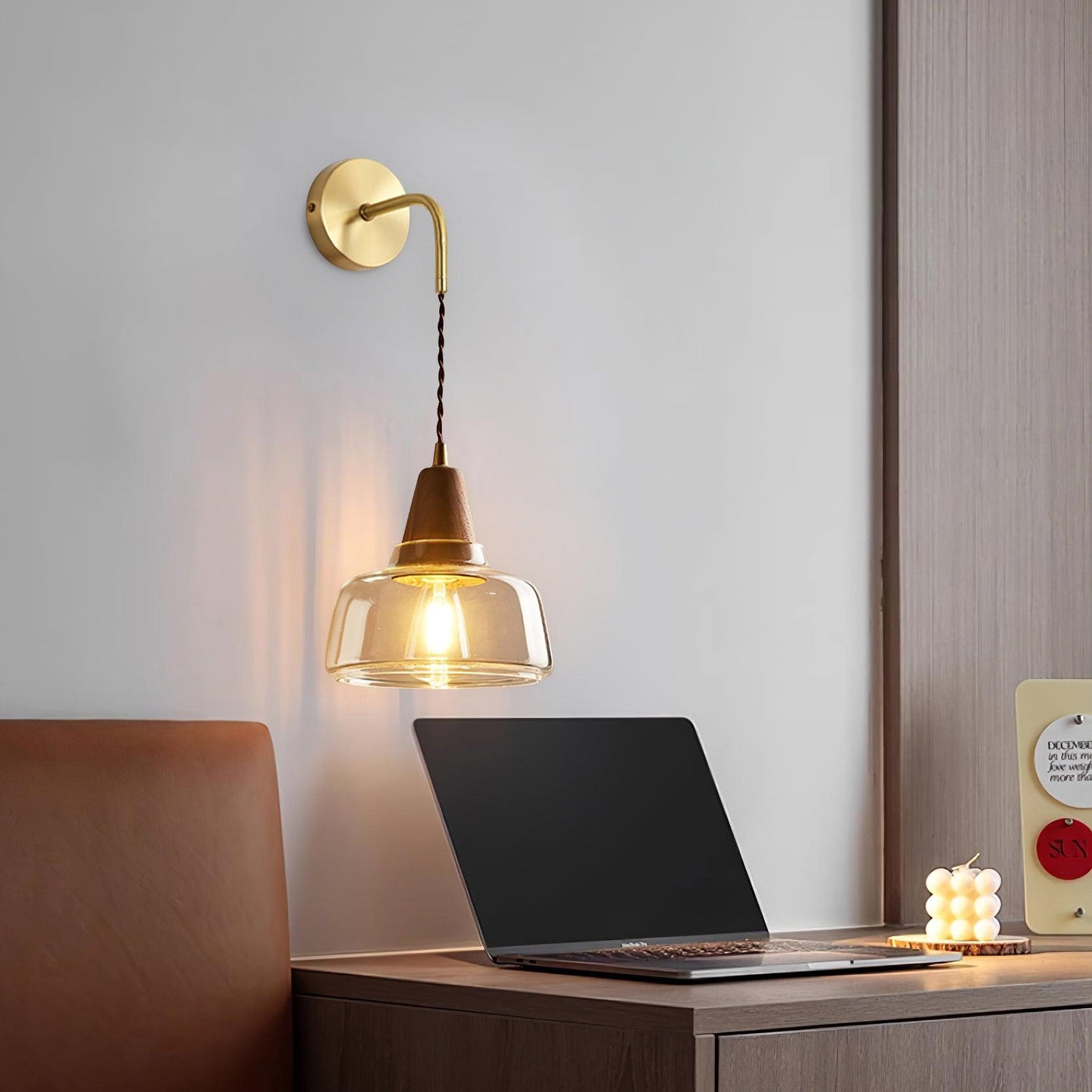 Aurélie Classic Brass Plug-In Wall Lamp with Clear Glass Shade