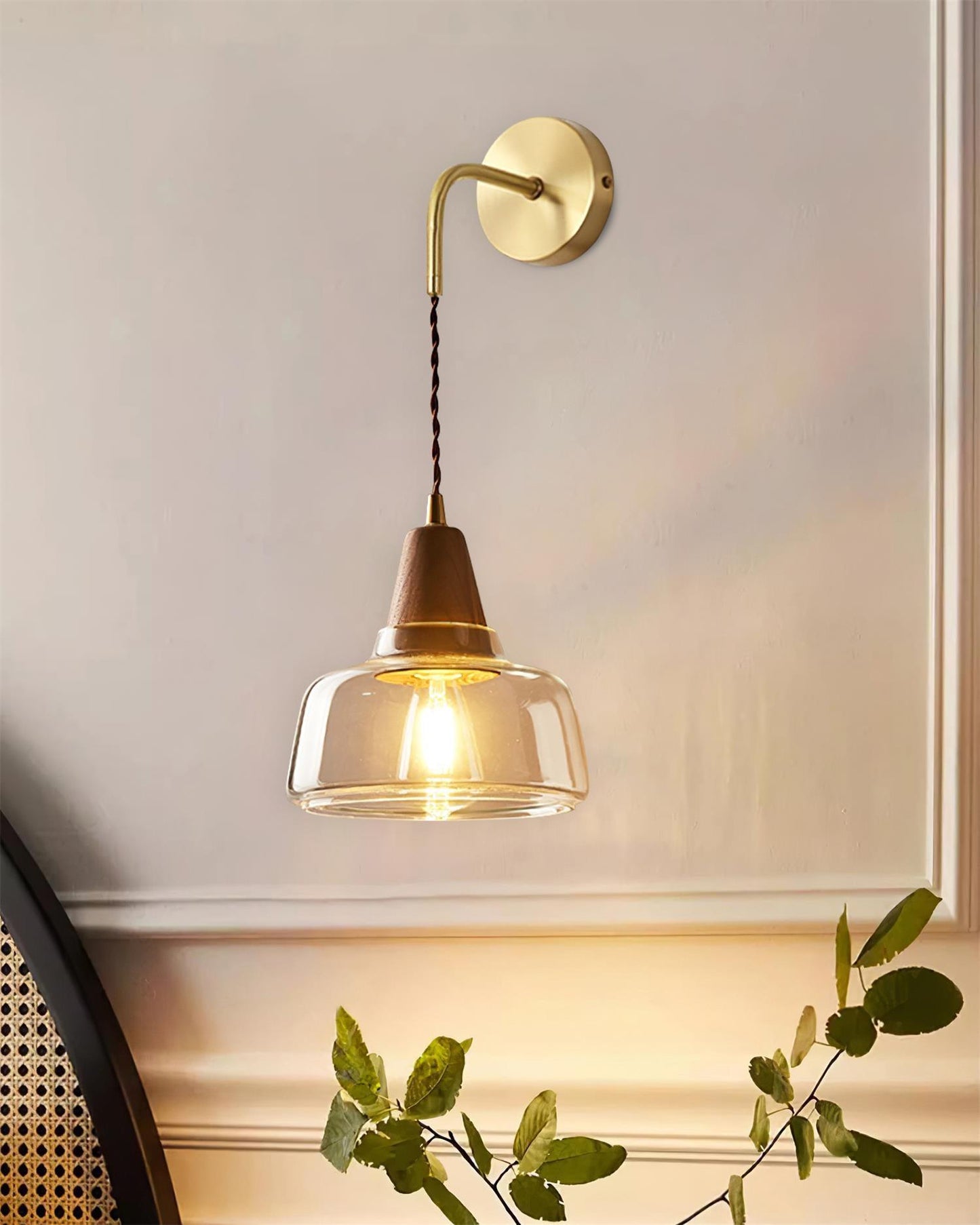 Aurélie Classic Brass Plug-In Wall Lamp with Clear Glass Shade