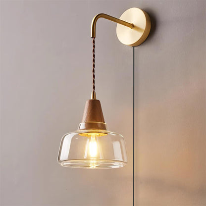 Aurélie Classic Brass Plug-In Wall Lamp with Clear Glass Shade