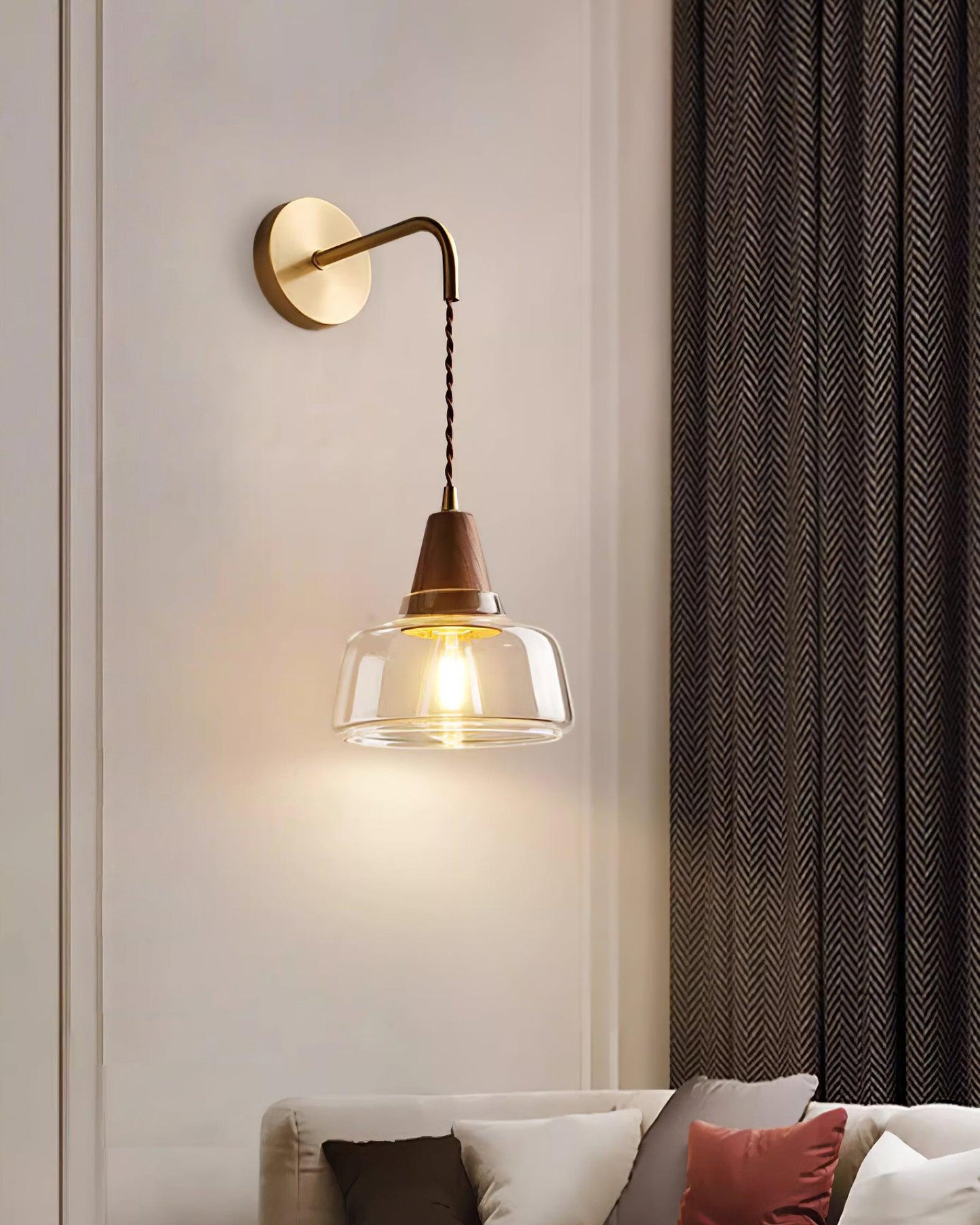 Aurélie Classic Brass Plug-In Wall Lamp with Clear Glass Shade