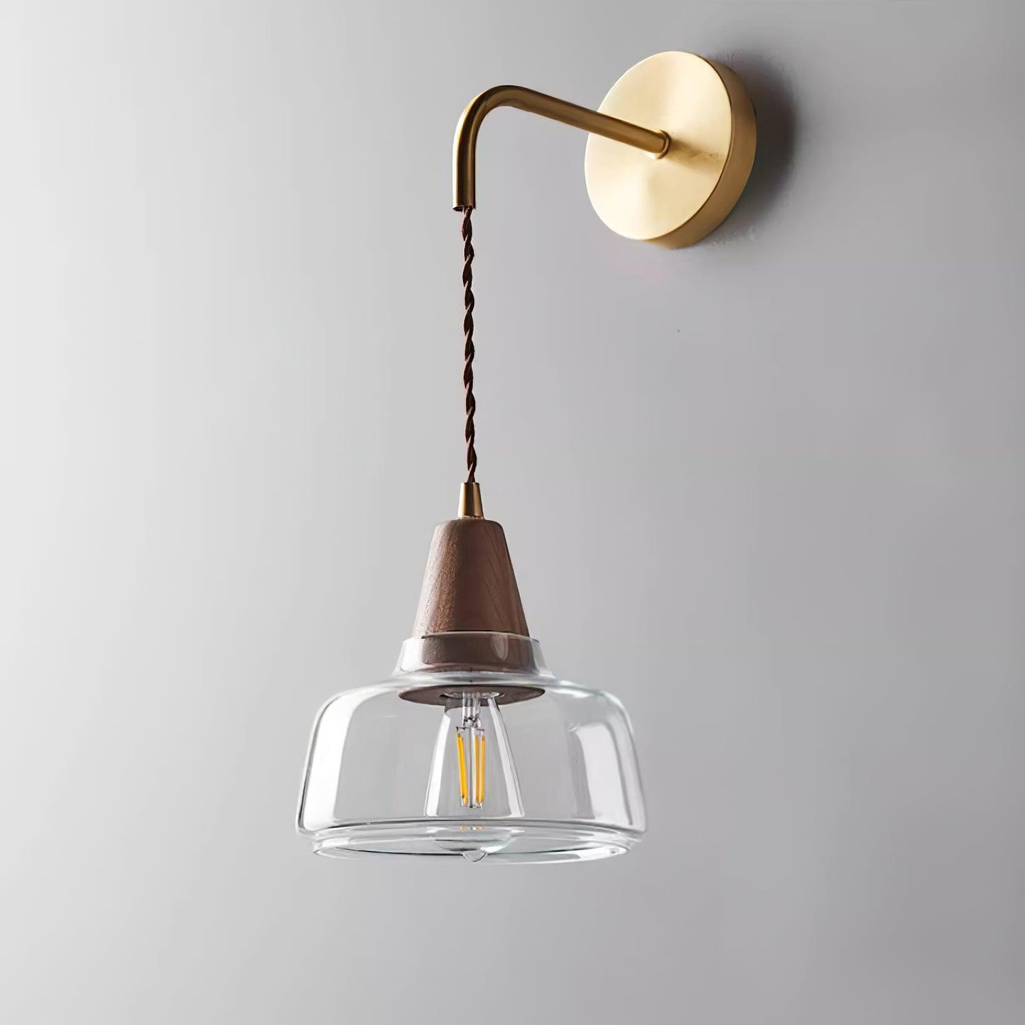 Aurélie Classic Brass Plug-In Wall Lamp with Clear Glass Shade