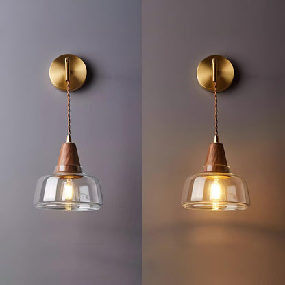 Aurélie Classic Brass Plug-In Wall Lamp with Clear Glass Shade