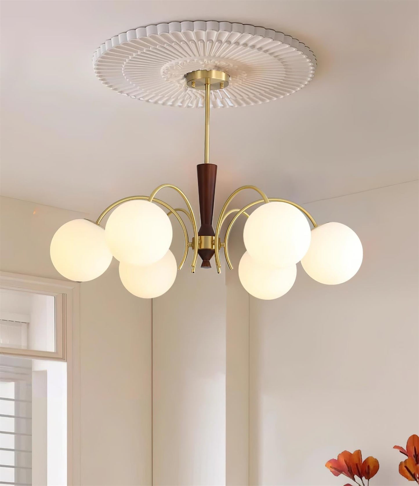 Élodie Rocky Wood & Glass Adjustable Chandelier