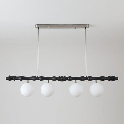 Céline Wood Chandelier, Carved Wooden Beam with Frosted Glass Globes