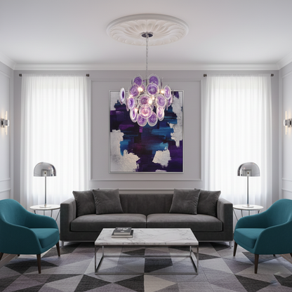 Sabine Glass Chandelier, Hand-Blown Disc Sphere with Metal Frame
