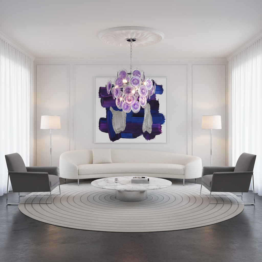 Sabine Glass Chandelier, Hand-Blown Disc Sphere with Metal Frame