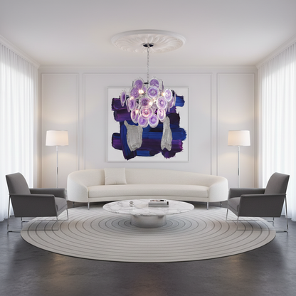 Sabine Glass Chandelier, Hand-Blown Disc Sphere with Metal Frame