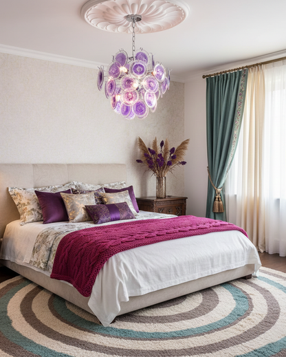Sabine Glass Chandelier, Hand-Blown Disc Sphere with Metal Frame