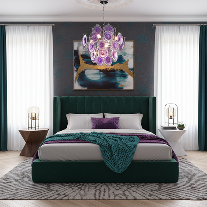 Sabine Glass Chandelier, Hand-Blown Disc Sphere with Metal Frame