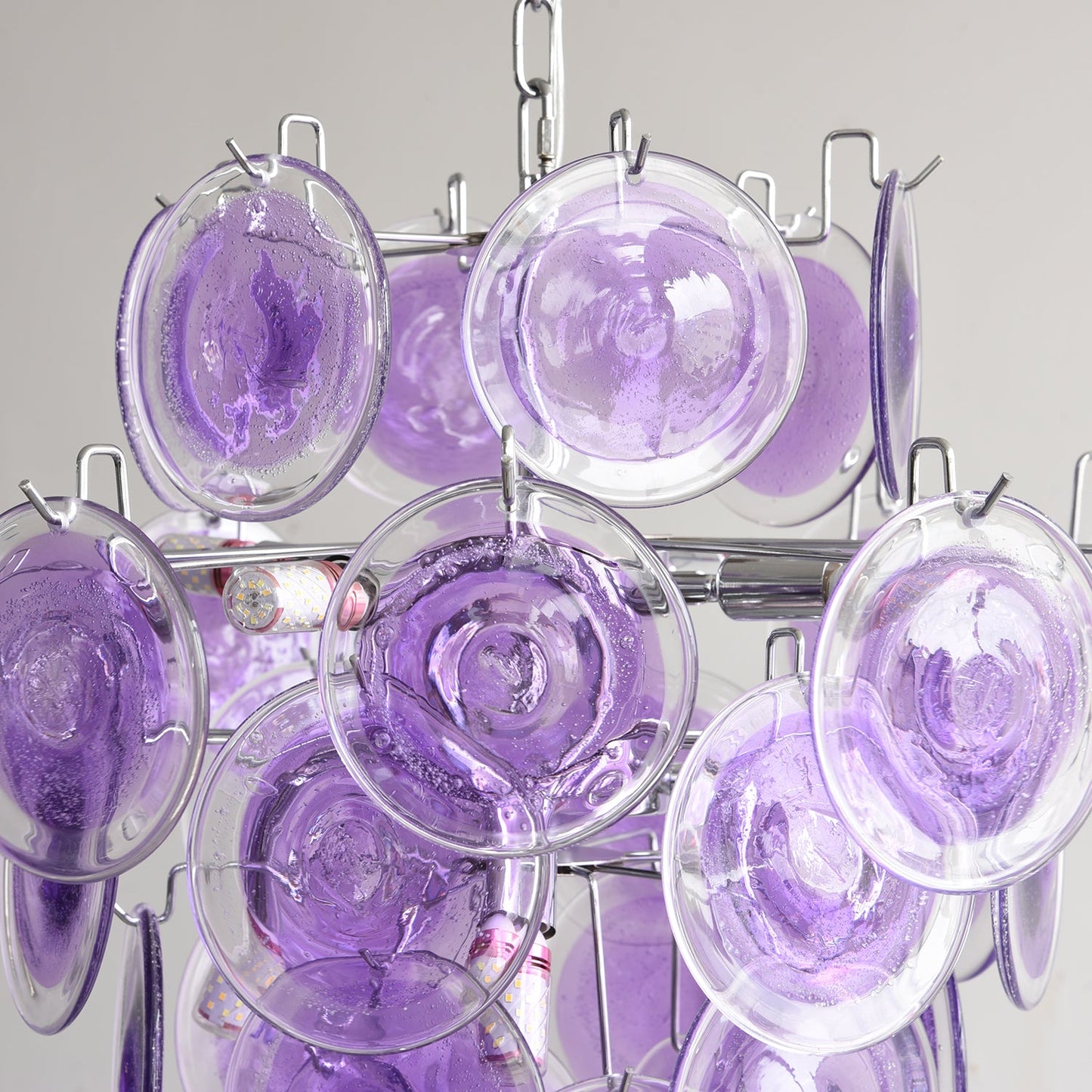 Sabine Glass Chandelier, Hand-Blown Disc Sphere with Metal Frame