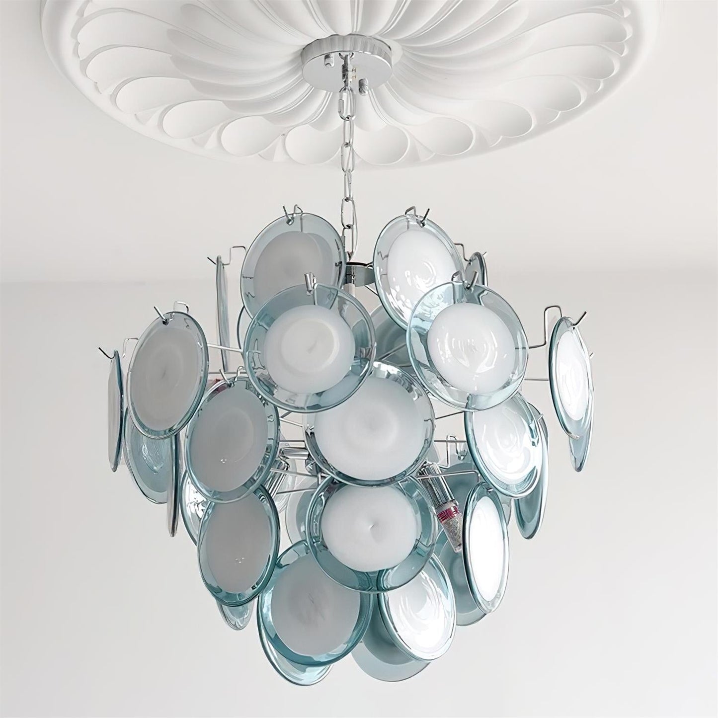 Sabine Glass Chandelier, Hand-Blown Disc Sphere with Metal Frame