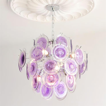 Sabine Glass Chandelier, Hand-Blown Disc Sphere with Metal Frame