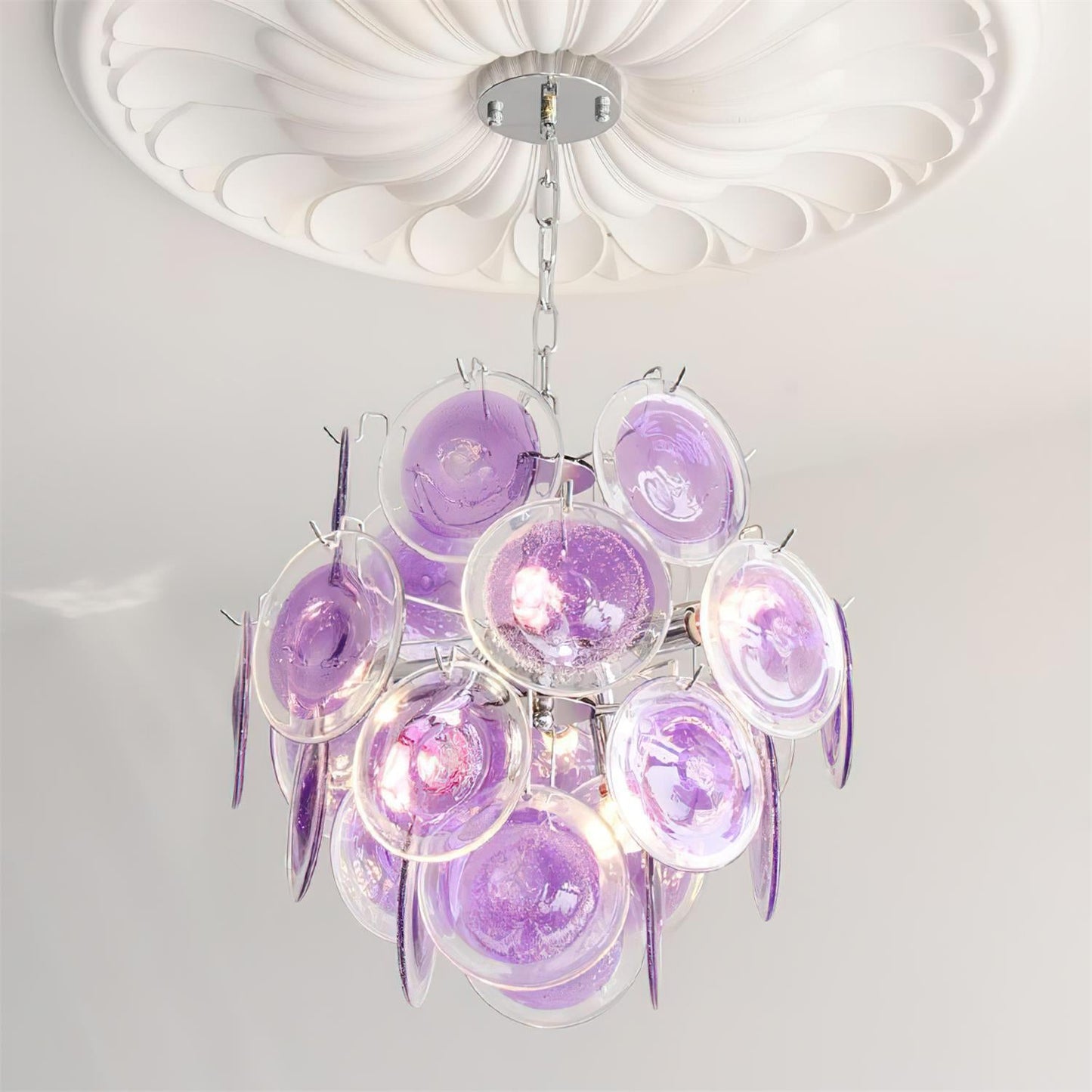 Sabine Glass Chandelier, Hand-Blown Disc Sphere with Metal Frame