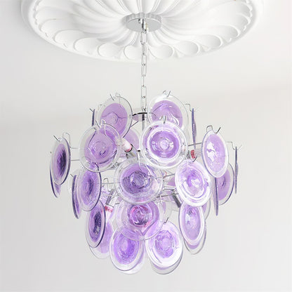Sabine Glass Chandelier, Hand-Blown Disc Sphere with Metal Frame