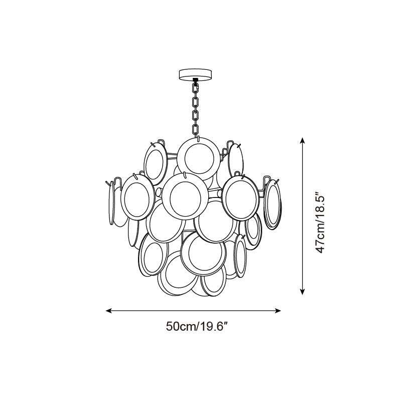 Sabine Glass Chandelier, Hand-Blown Disc Sphere with Metal Frame
