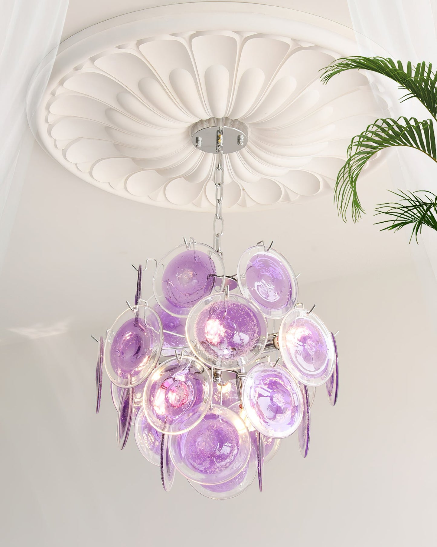 Sabine Glass Chandelier, Hand-Blown Disc Sphere with Metal Frame