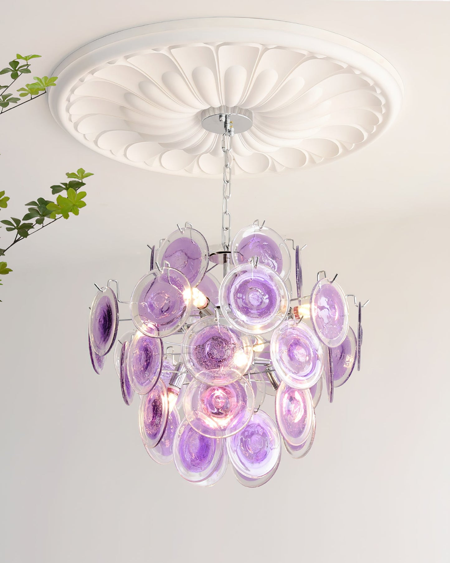 Sabine Glass Chandelier, Hand-Blown Disc Sphere with Metal Frame