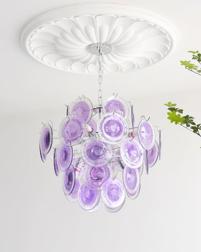 Sabine Glass Chandelier, Hand-Blown Disc Sphere with Metal Frame