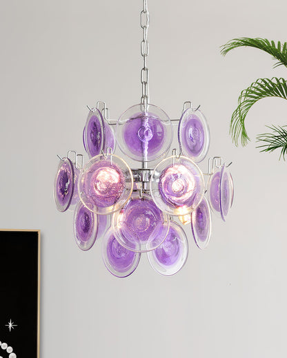 Sabine Glass Chandelier, Hand-Blown Disc Sphere with Metal Frame