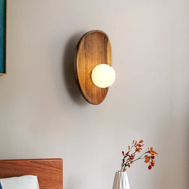 Camille Rustic Glow Wooden Wall Sconce Glass Globe Light