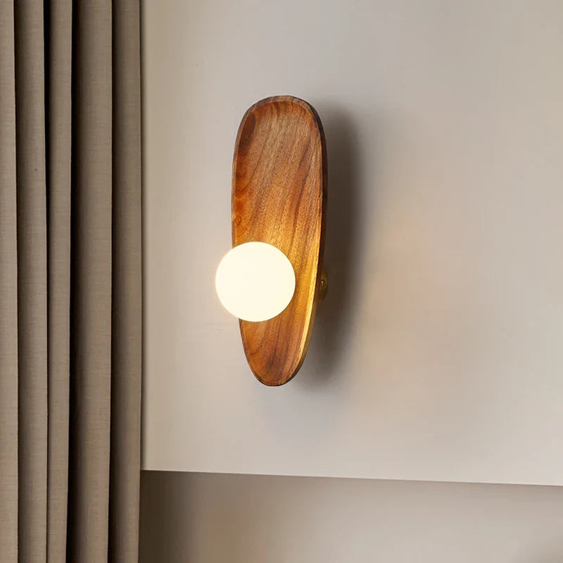 Camille Rustic Glow Wooden Wall Sconce Glass Globe Light