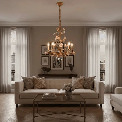 Chloé French Rose Gold Ceramic Flower 5-Light Pendant Lamp