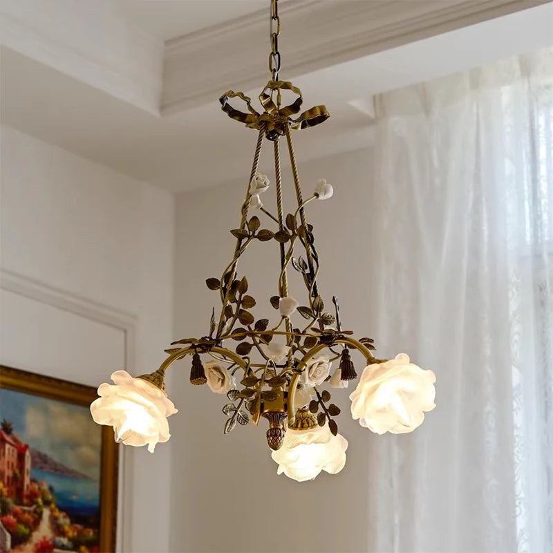 Isabelle Modern Brass Flower Glass Pendant Chandelier Light