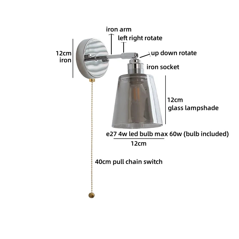 Camille Modern Glass Iron LED Wall Lamp Rotate Design