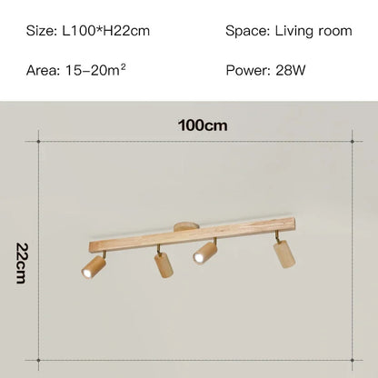 Élise Japanese Modern Wooden LED Ceiling Track Spotlight Chandelier