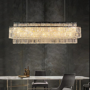 Isabelle Crystal Rectangle Pendant Light Luxury Gold Ceiling Lamp