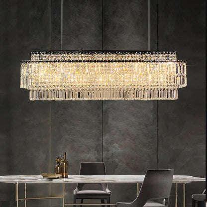 Isabelle Crystal Rectangle Pendant Light Luxury Gold Ceiling Lamp