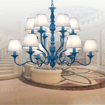 Luxury Rustic Wrought Iron Chandelier with Blue Candle LED Lights for Living Room