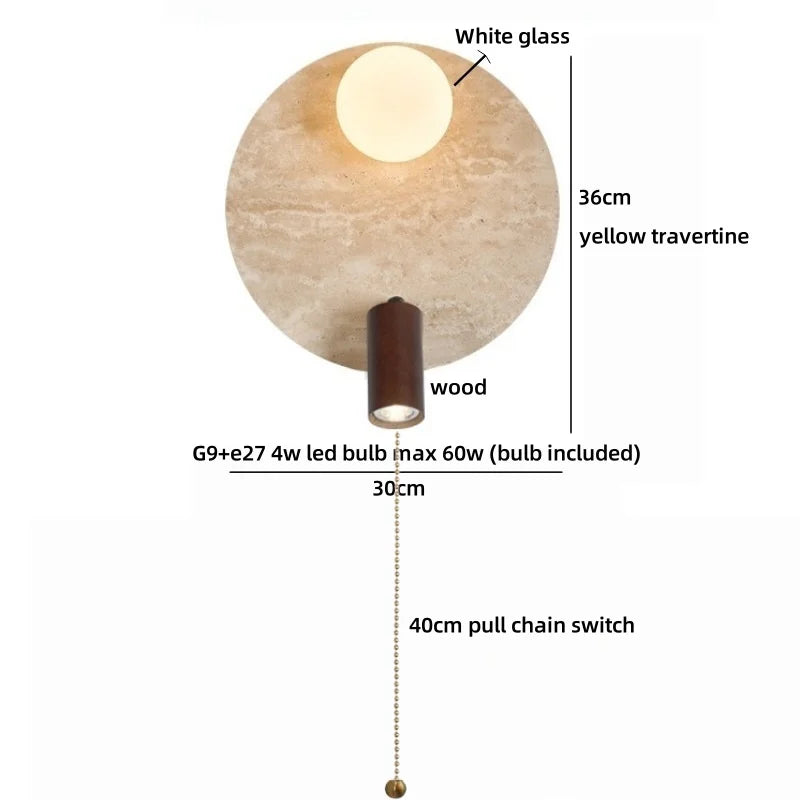Sophie Yellow Travertine Wood LED Wall Lamp Wabi Sabi