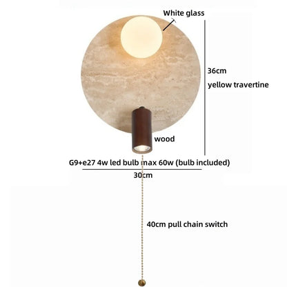 Sophie Yellow Travertine Wood LED Wall Lamp Wabi Sabi
