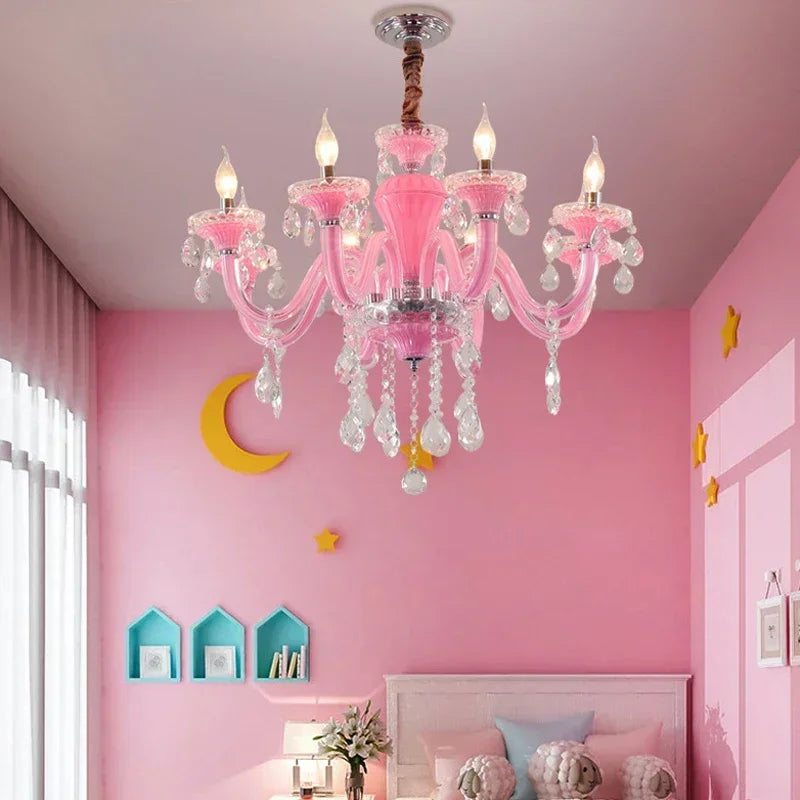Art Candle Pink Crystal - Pendant Chandelier for Bedroom | Girls' Room Children's Room Living Room Restaurant