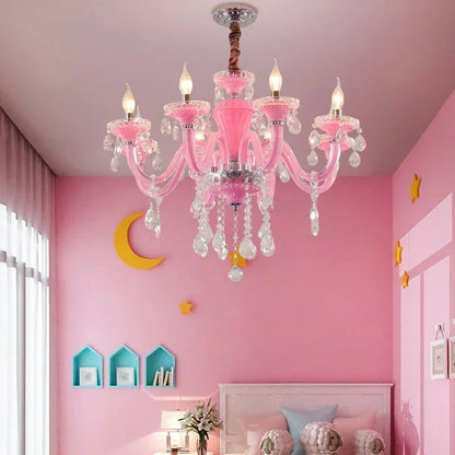Art Candle Pink Crystal - Pendant Chandelier for Bedroom | Girls' Room Children's Room Living Room Restaurant