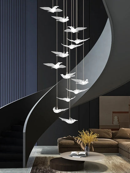 Delphine Swallow Bird LED Staircase Pendant Chandelier