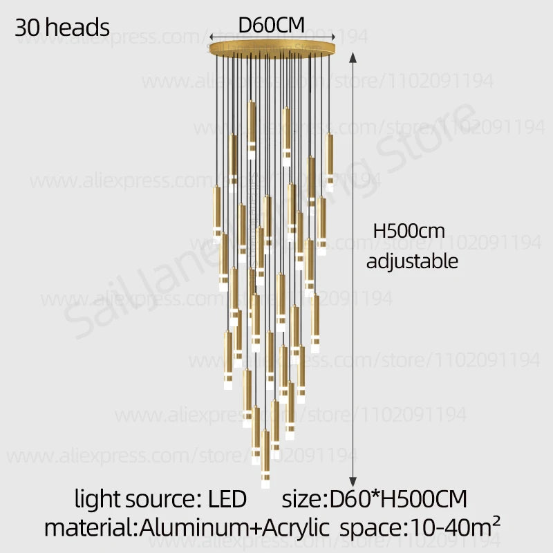 Aurélie Modern Gold LED Staircase Chandelier Light