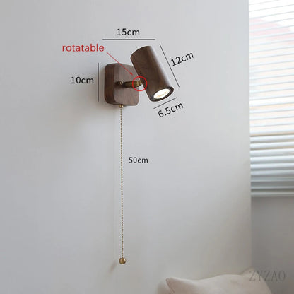 Camille Retro Walnut Wood Adjustable LED Wall Spotlight Lamp