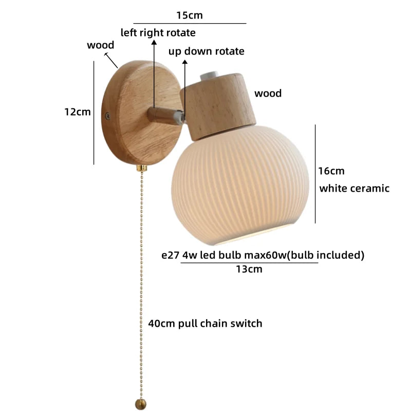Camille White Ceramic LED Wall Lamp Switch E27 Nordic