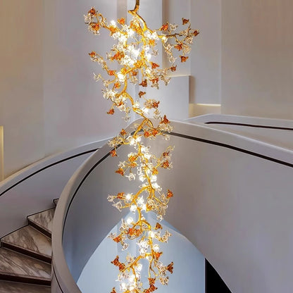 Selene Victorian Palm Crystal Chandelier, Brass Pendant Light for Villa & Hotels